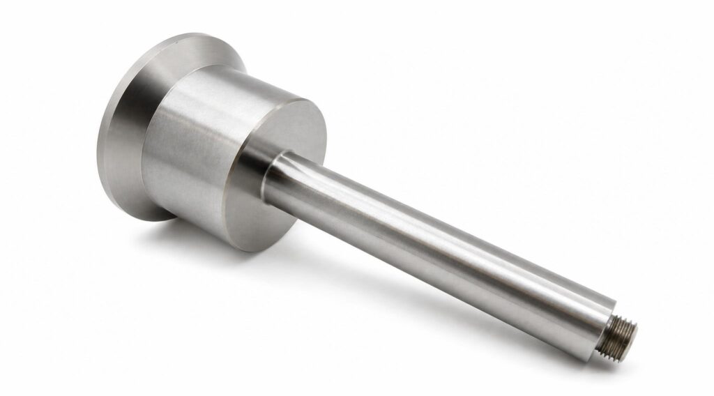Rectification cylindrique : une pièce rectifiée avec un filetage en haut.